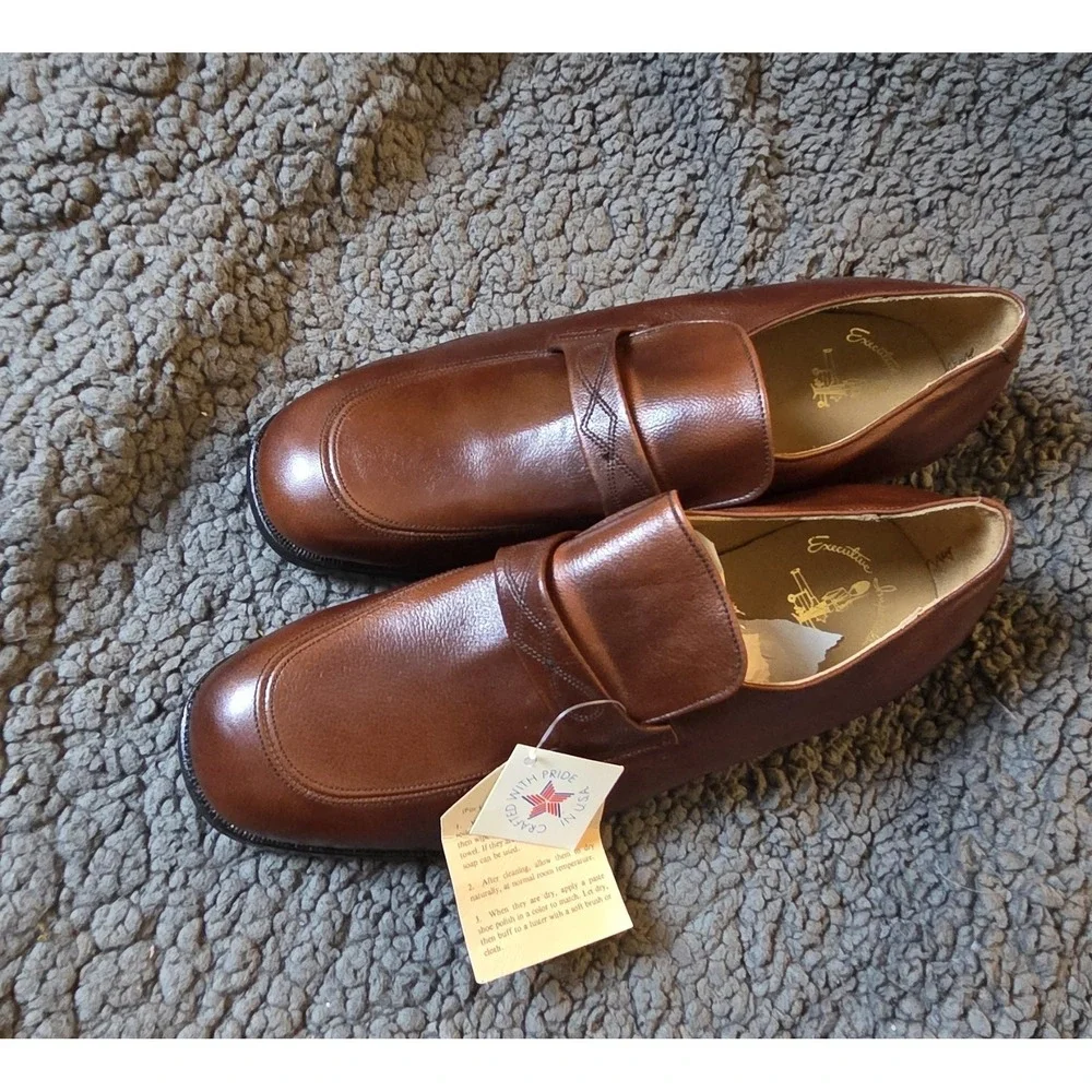 Men's Wildman Brown Leather Loafers Slip On Shoes Size 12‎ Made in USA NWT**